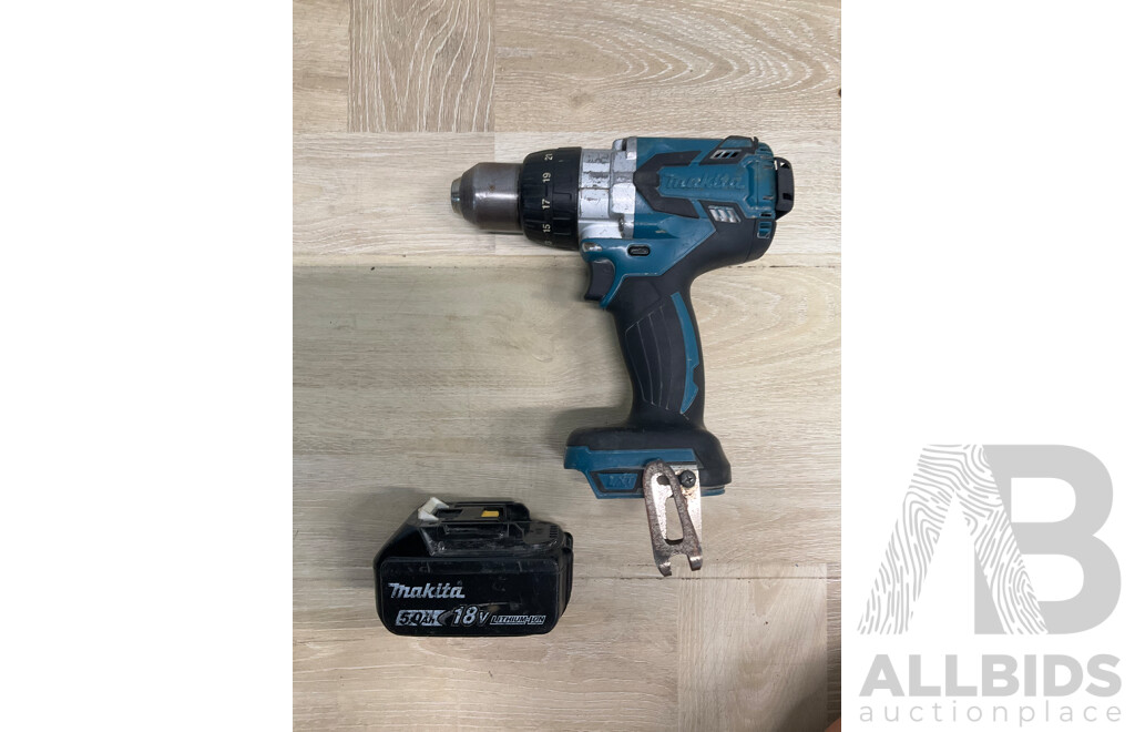 MAKITA 18V Hammer Driver Drill (DHP481) and 5.0Ah 18V Battery