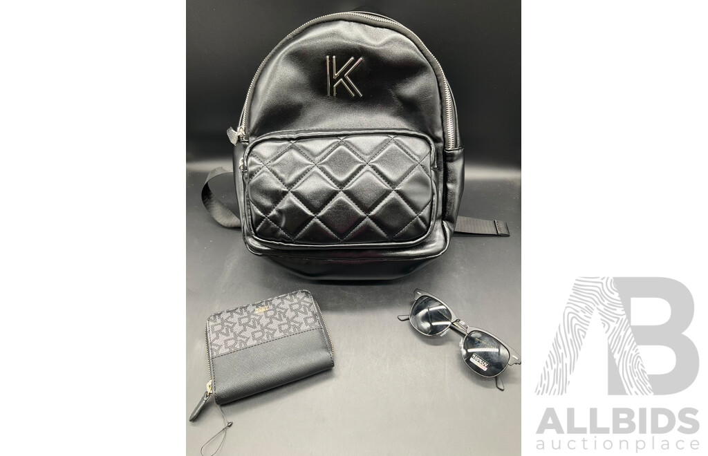 KENDALL + KYLIE Backpack, DKNY Wallet and Italian Design Sunglasses - Lot of 3