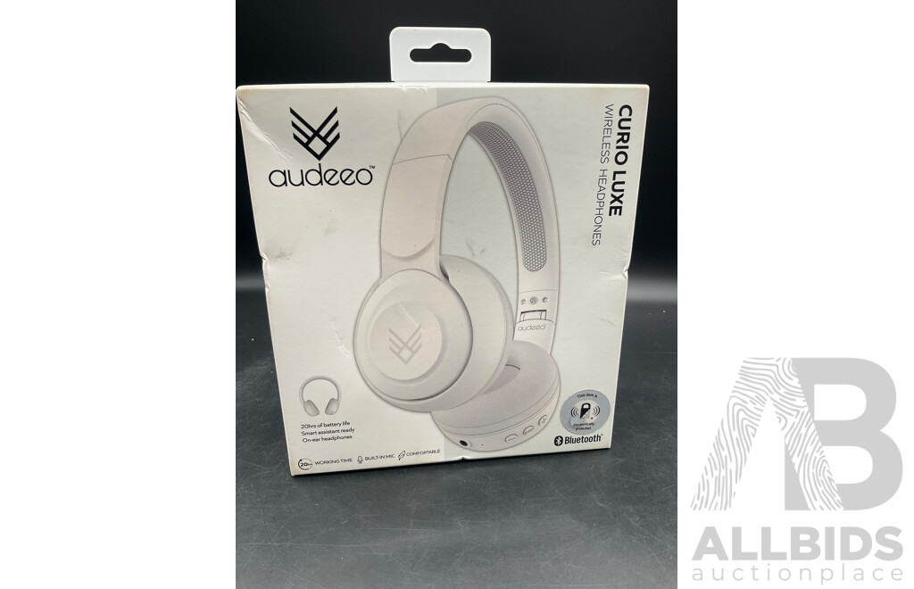 AUDEEO Curio Luxe Wireless Headphones (White) & SONIC B Wired Headphones