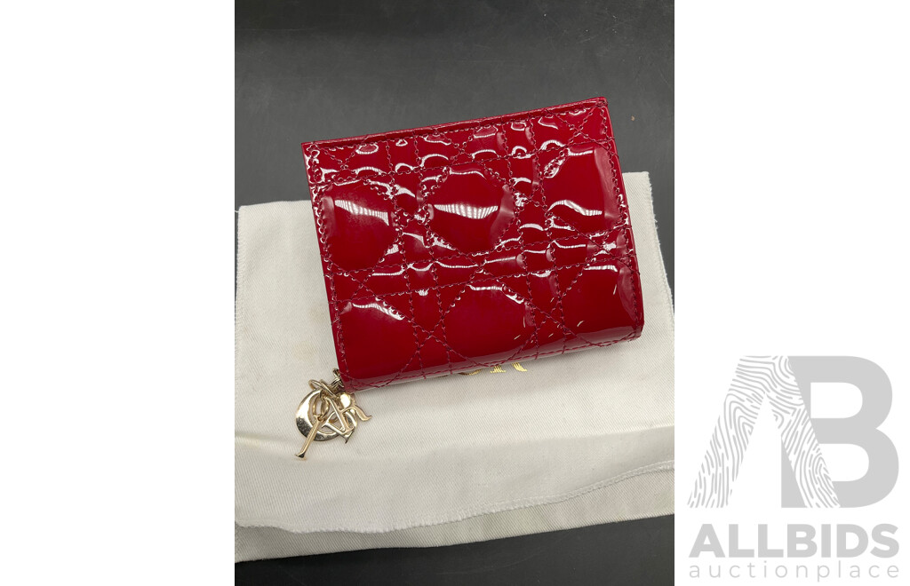 DIOR Mini Lady Wallet in Cherry Red