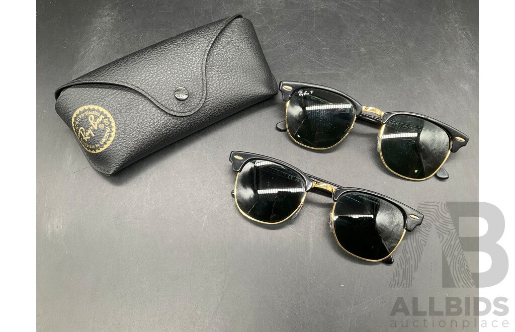 RAY BAN RB3016 Clubmaster Sunglasses X2 with 1 Pouch - Lot of 2