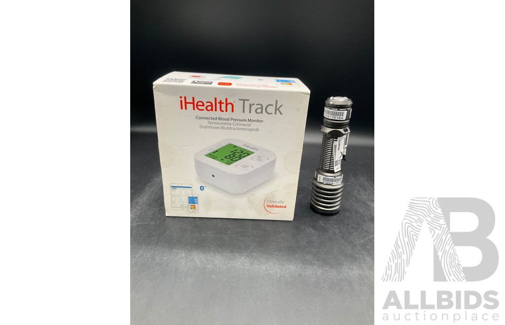 IHEALTH TRACK CONNECTED BLOOD PRESSURE MONITOR and Torch - Lot of 2