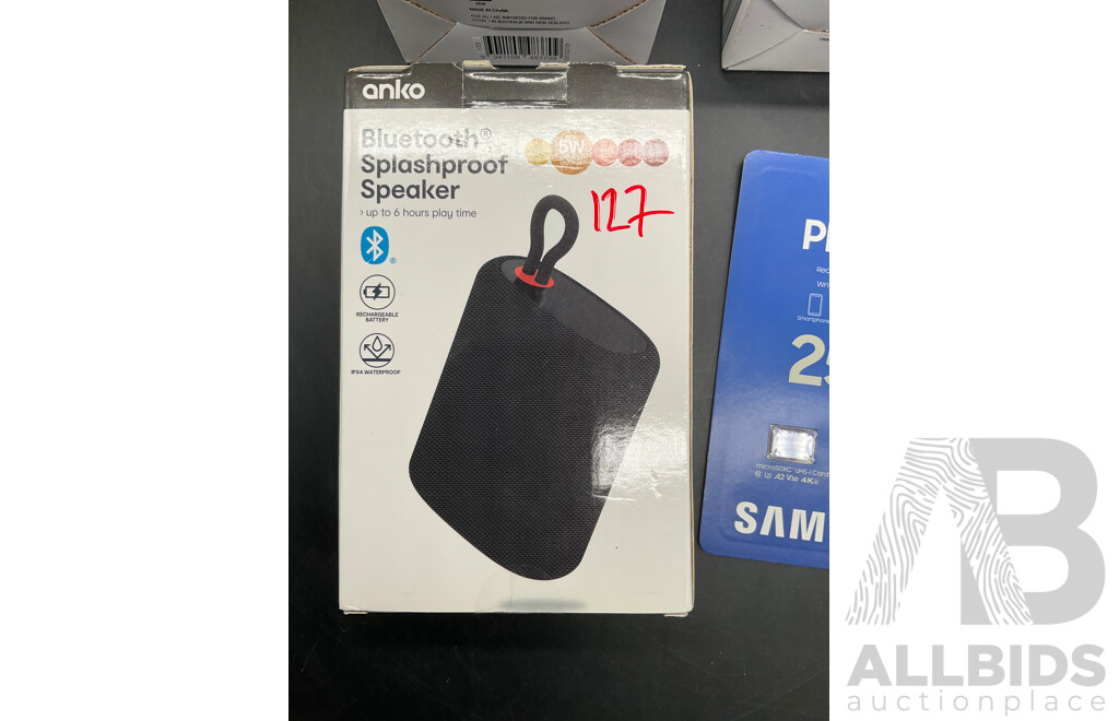 SAMSUNG 256GB Memory Card, ANKO Bluetooth Speakers - Lot of 4