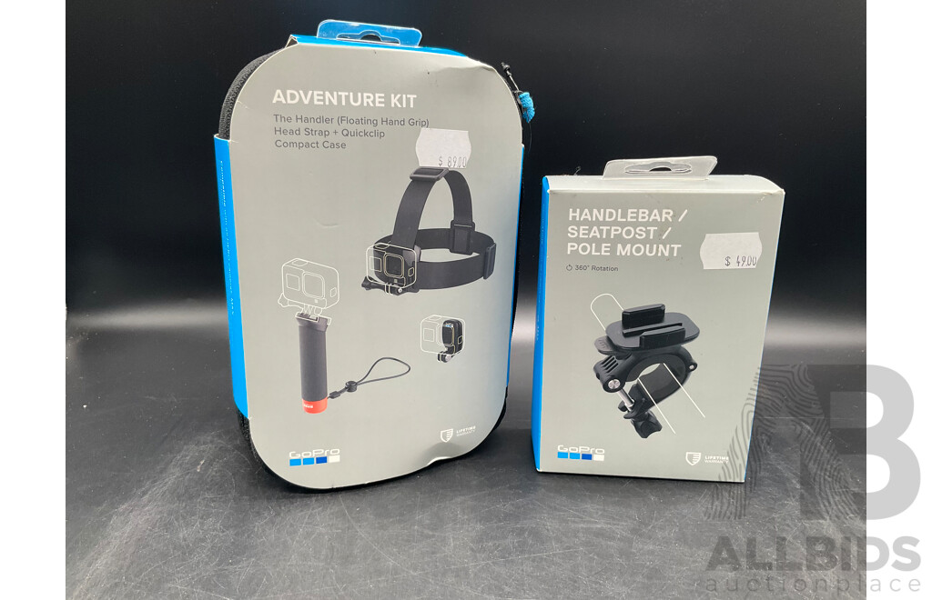 GOPRO Adventure Kit and Handlebar / Seatpost - Pole Mount - ORP $138 - Lot of 2