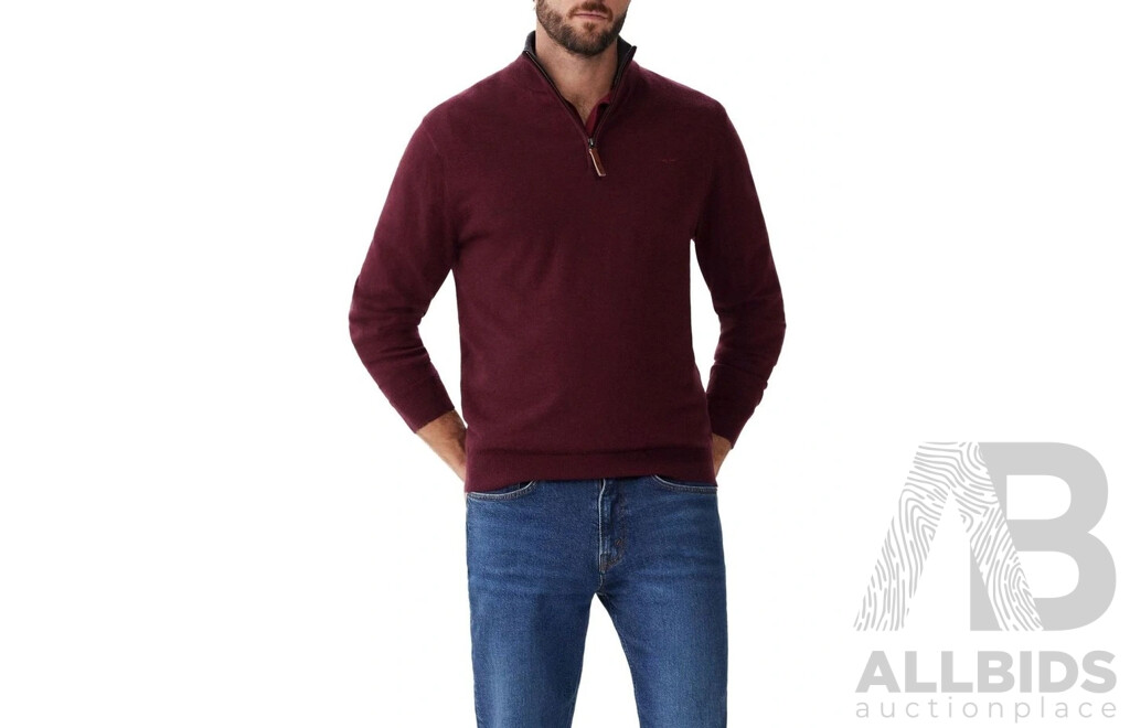 R. M. WILLIAMS Ernest Men's Knit Sweater in Burgundy, Size S - ORP $189