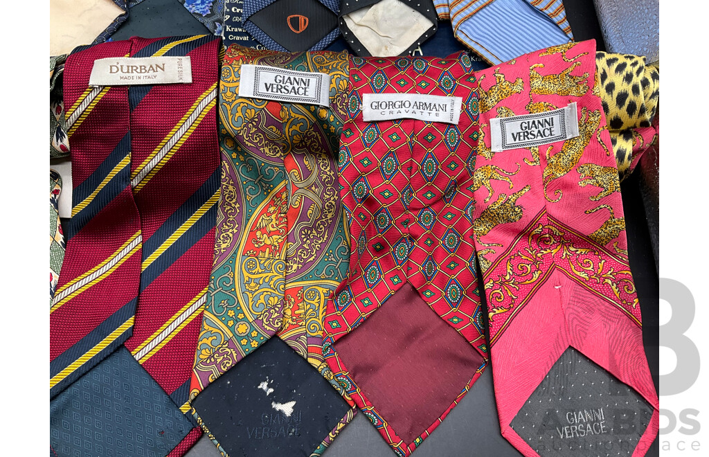 Men's Tie Lot Including GIANNI VERSACE, BALENCIAGA, VAN HEUSEN, VALENTINO, YVES SINT LAURENT, BEN SHERMN and  More - Lot of 14