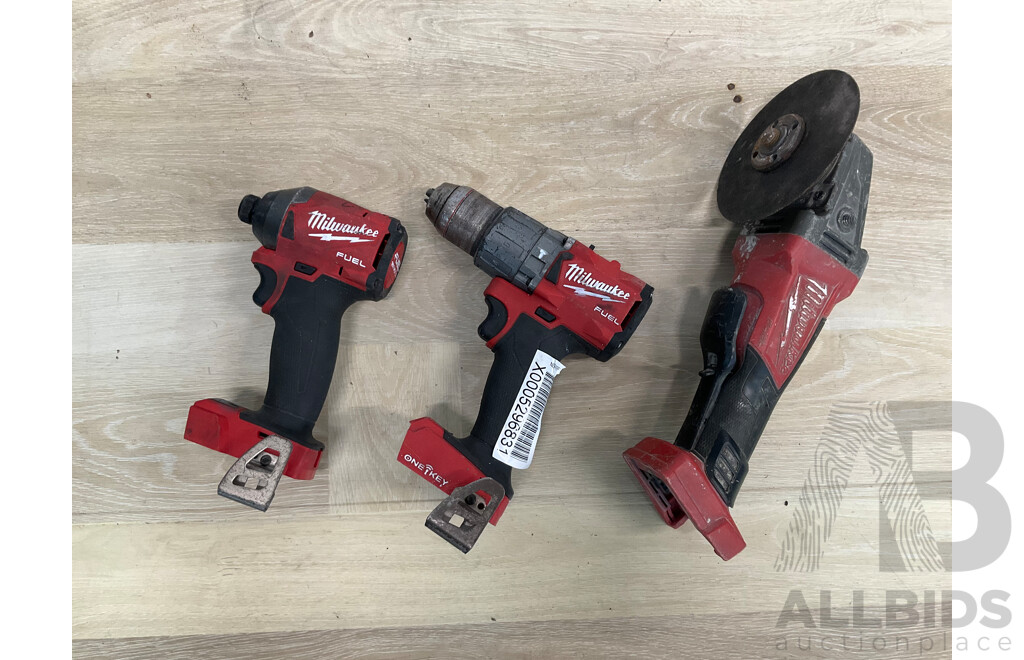 Milwaukee Fuel 18V Power Tools - Impact Driver Skin (FID2), Hammer Drill Skin (ONEPD2) and Angle Grinder  - Lot of 3