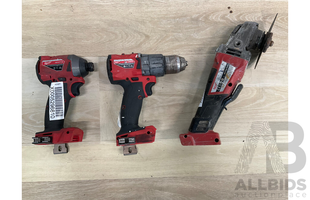 Milwaukee Fuel 18V Power Tools - Impact Driver Skin (FID2), Hammer Drill Skin (ONEPD2) and Angle Grinder  - Lot of 3