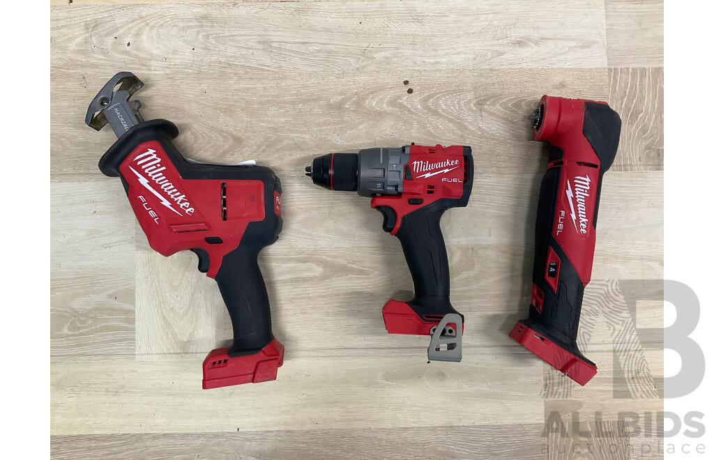 Milwaukee Fuel 18V Power Tools -  Reciprocating Saw Skin (M18FHZ), Hammer Drill/Driver Skin (M18FPD3) and Fuel Multi Tool (M18FMT) - Lot of 3