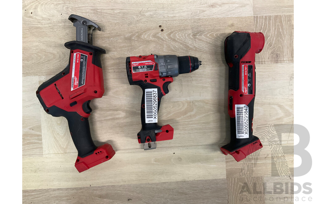 Milwaukee Fuel 18V Power Tools -  Reciprocating Saw Skin (M18FHZ), Hammer Drill/Driver Skin (M18FPD3) and Fuel Multi Tool (M18FMT) - Lot of 3