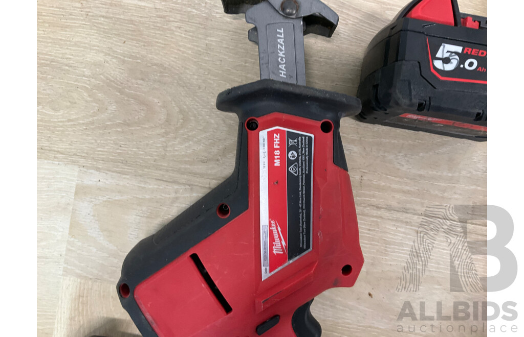 Milwaukee Fuel 18V Power Tools -  Reciprocating Saw Skin (M18FHZ), LED Area Light Skin (M18AL), Compact Blower Skin (M18BBL) and 3x 5.0AH Battery - Lot of 6