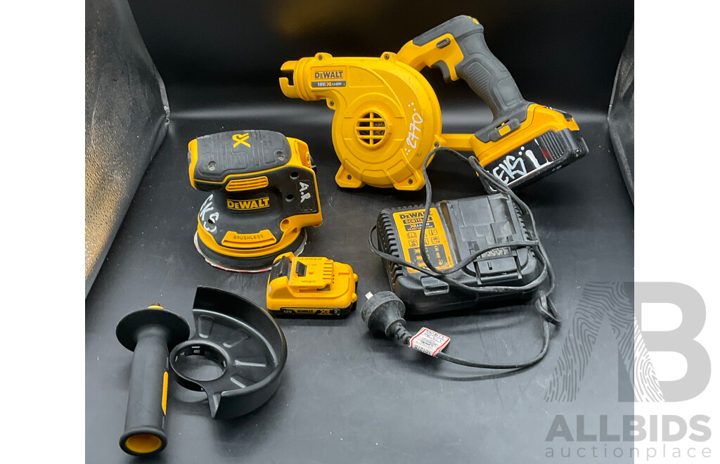 Dewalt Compact Blower, Orbital Sander, Battery Charger and Angle Grinder Attachments