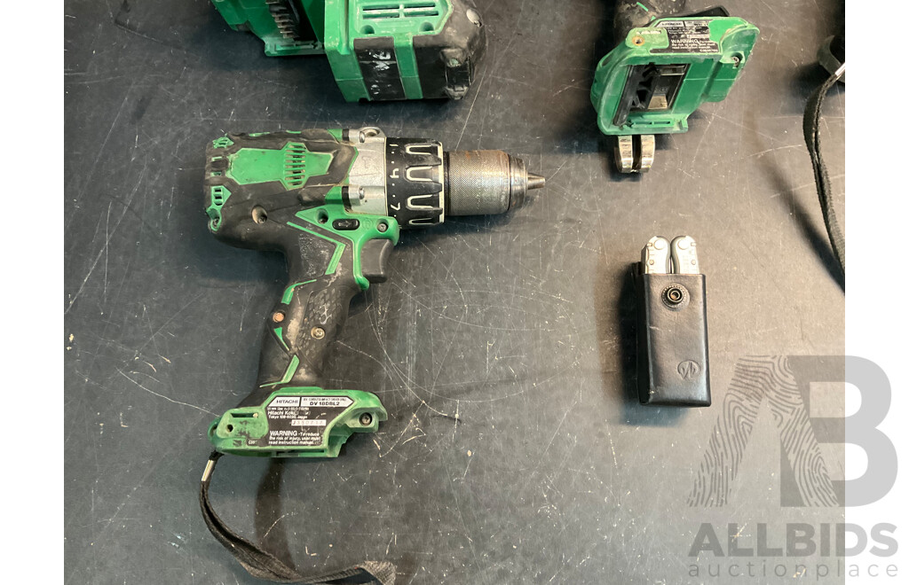 Hitachi Rotary Hammer Drill, Impact Drills (x3) & Leatherman Swiss Army Knife - Lot of 5