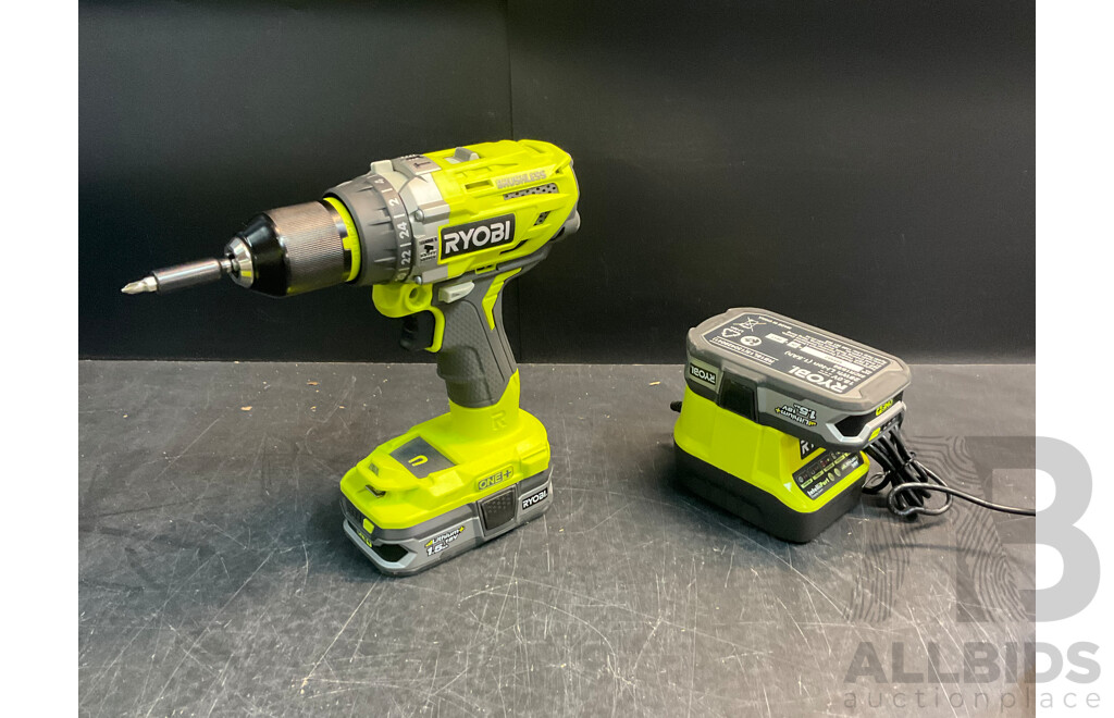 Ryobi 18V ONE+ HP Brushless Premium Hammer Drill W/ Battery, Drill Piece Kits & Charger