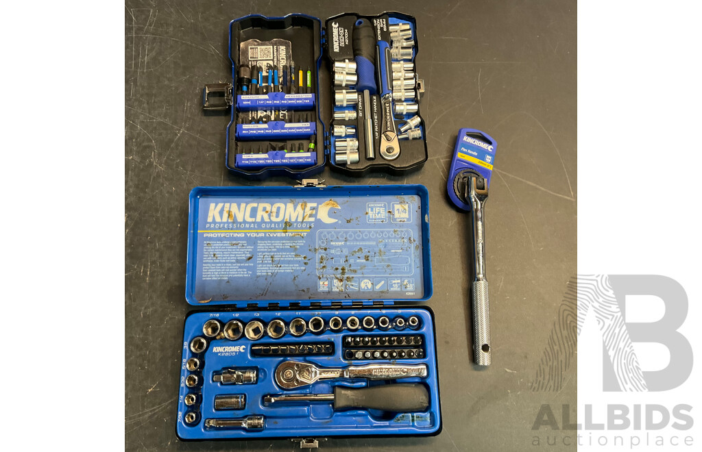 KINCROME 49 Piece Drive Socket & Bit Set K27004 & Drive Metric and Imperial Socket Set & Flex Handle