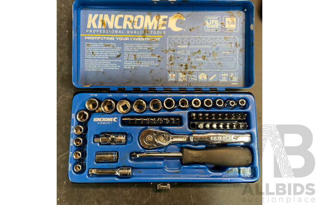 KINCROME 49 Piece Drive Socket & Bit Set K27004 & Drive Metric and Imperial Socket Set & Flex Handle