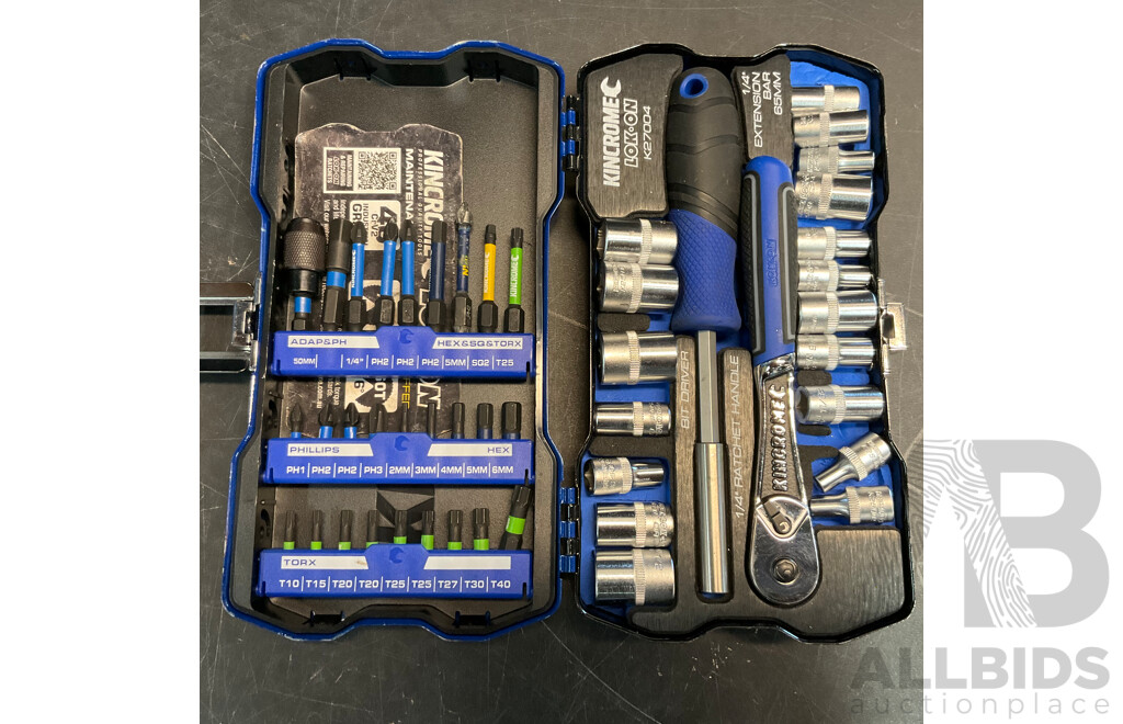 KINCROME 49 Piece Drive Socket & Bit Set K27004 & Drive Metric and Imperial Socket Set & Flex Handle