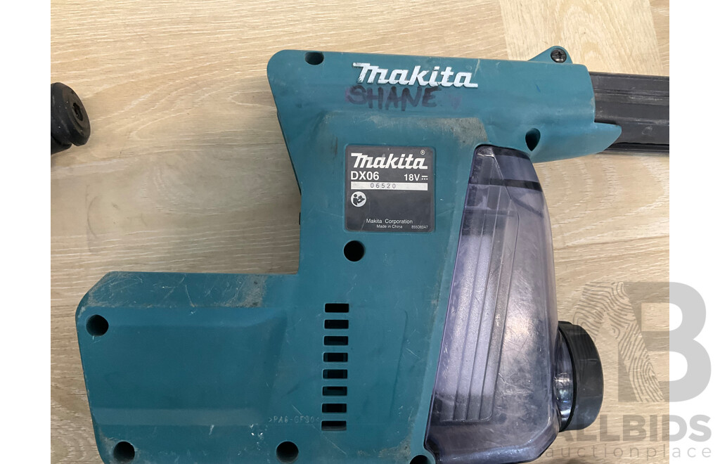 Makita 18V Rotary Hammer DHR242 - Skin Only, Dust Extraction (DX06)  - Skin Only,  Charger and  2x 5.0 Ah Battery - Lot of 5