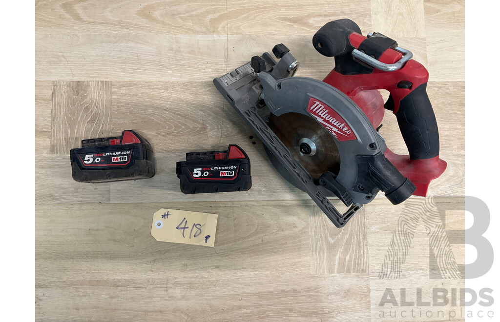 Milwaukee M18 Fuel 165mm Circular Saw ( M18CCS55) and 2x 5.0Ah Battery - Lot of 3