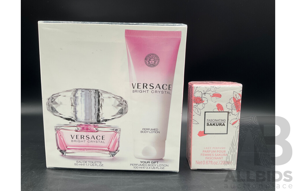 VERSACE Bright Crystal and Fascinating SAKURA Perfumes  - Lot of 2