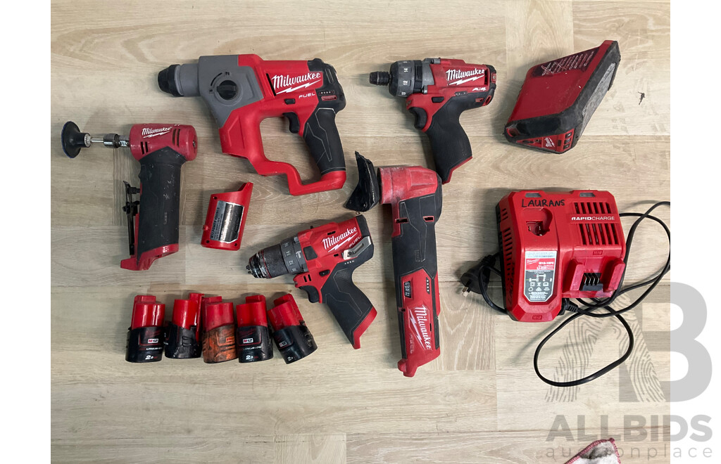 Milwaukee Assorted 12V Cordless Power Tools and Batteries  - Lot of 13