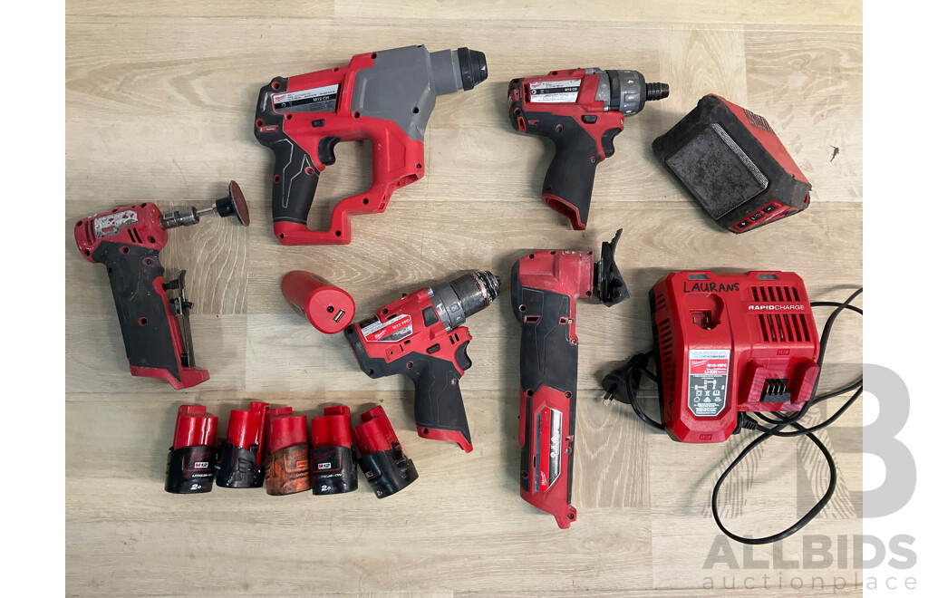 Milwaukee Assorted 12V Cordless Power Tools and Batteries  - Lot of 13