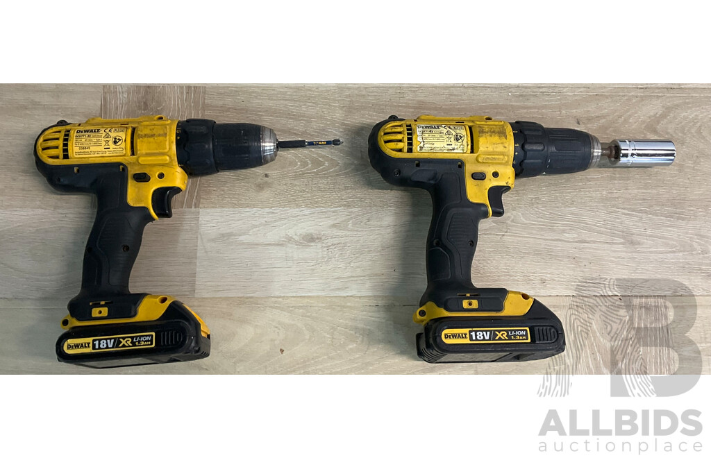 Dewalt DCD771-XE Drills (x2) & 18v Batteries (x2)