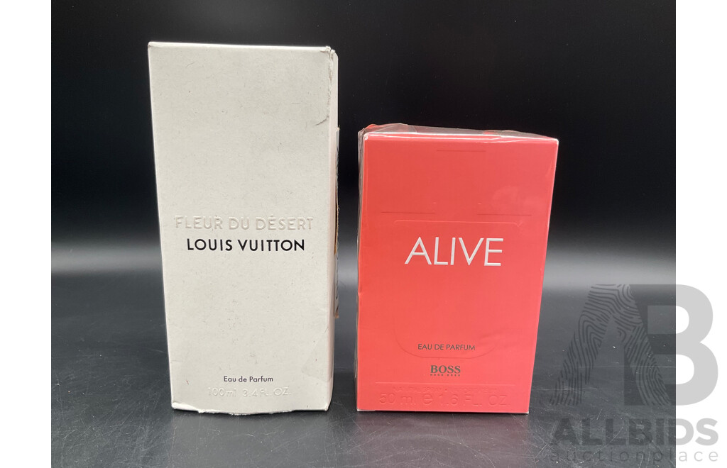 LOUIS VUITTON Fleur Du Desert and HUGO BOSS Alive Perfumes  - Lot of 2