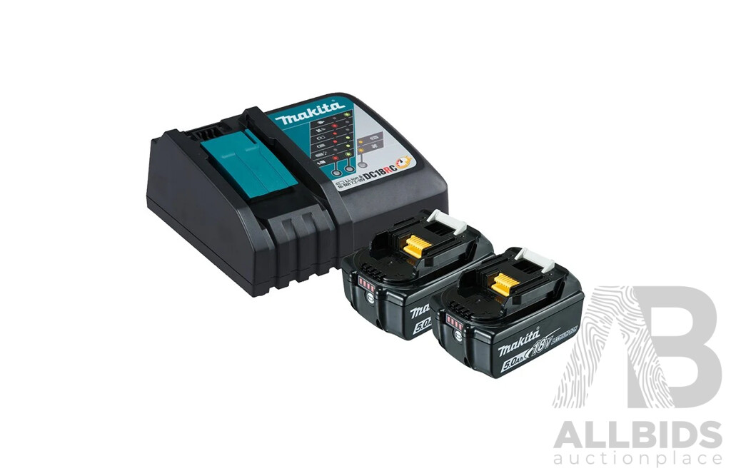 MAKITA Battery Charger and 2x 5.0Ah Lithium Battery - Lot of 3