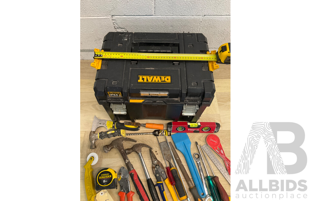 DeWALT TOUGHSYSTEM Plastic Tool Box and  Assorted Hand Tools