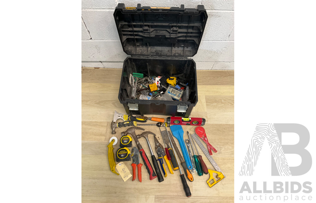 DeWALT TOUGHSYSTEM Plastic Tool Box and  Assorted Hand Tools