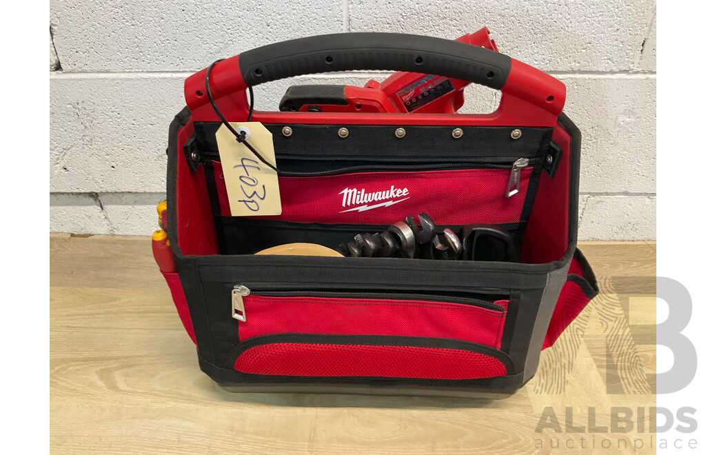 Milwaukee PACKOUT Storage Tote  with Hand Tools and Milwaukee Blower Skin Only