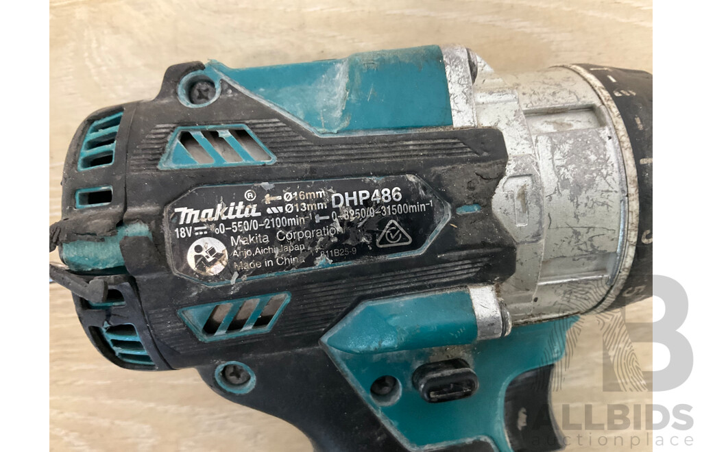 Makita 18V Power Tools - Brushless Hammer Driver Drill  (DHP486), Brushless Impact Driver (DTD172) and 5.0Ah Battery - Lot of 3