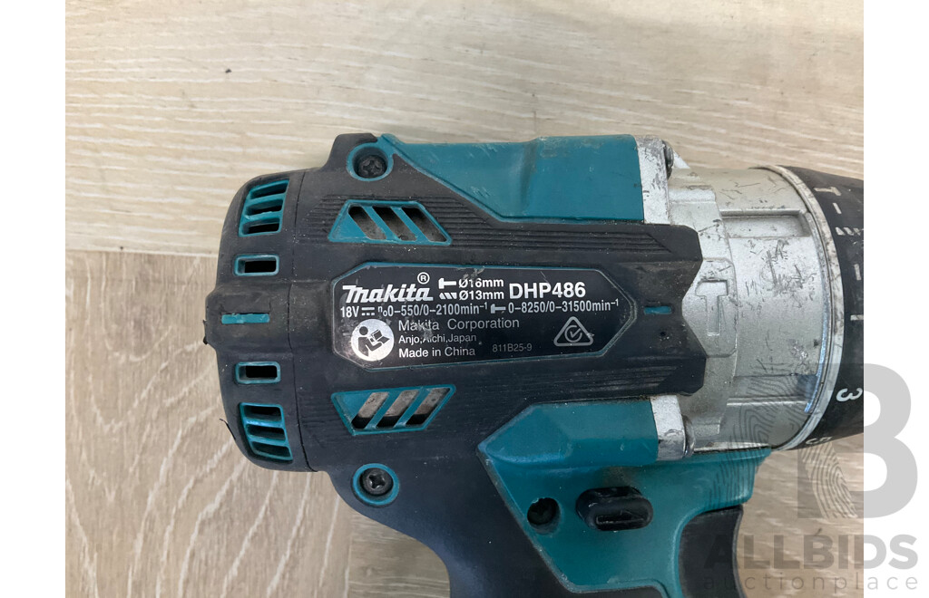 Makita 18V Power Tools - Brushless Hammer Driver Drill  (DHP486), Brushless Impact Driver (DTD171) and 5.0Ah Battery - Lot of 3