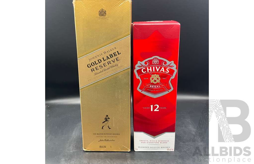 Johnnie Walker Gold Label 1L and Chivas Regal 1L