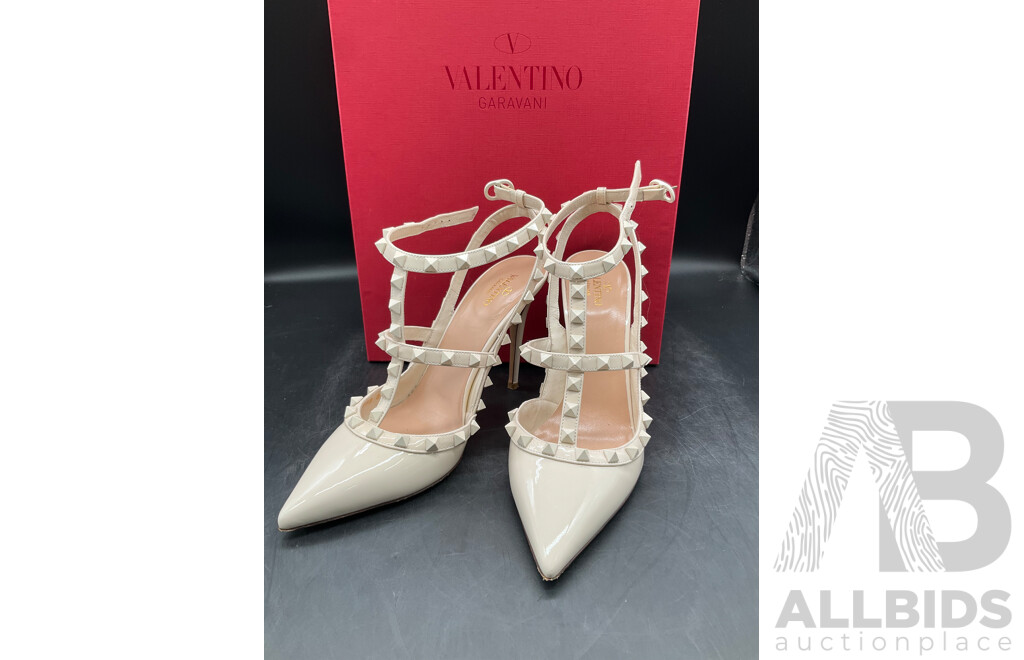 Rockstuds Caged Pumps Ankle Strap  Shoes Size EU 38 Poudre Branded VALENTINO GARAVANI 