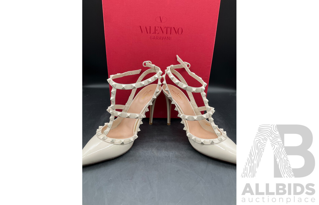 Rockstuds Caged Pumps Ankle Strap  Shoes Size EU 38 Poudre Branded VALENTINO GARAVANI 