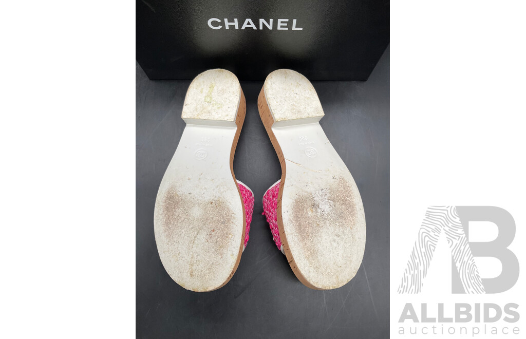 Tweed Chain Mules Sandals Shoes Size EU 38 Pink Branded CHANEL