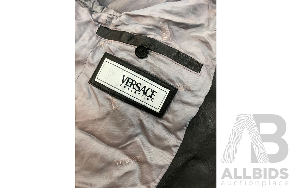 Black Leather Blazer Size 50 Branded Versace