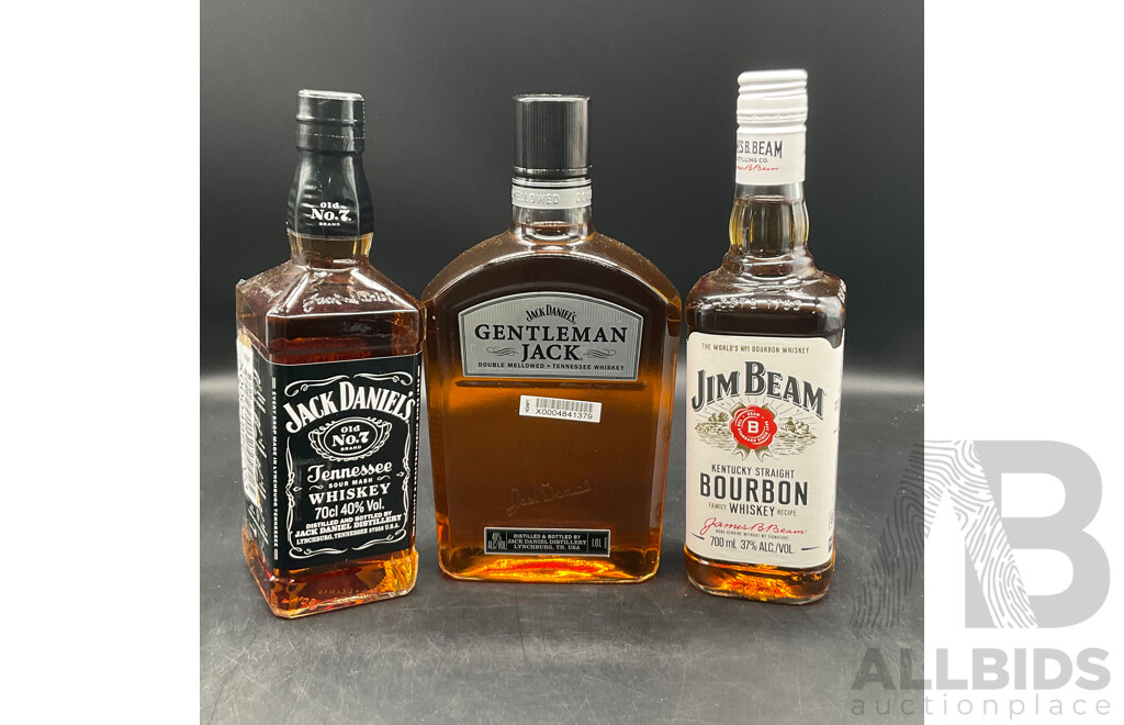 Jack Daniels Whiskey, Jack Daniels Gentalman Jack and Jim Beam Bourbon