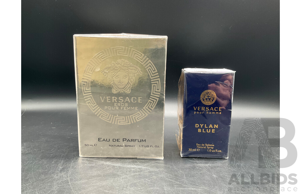 VERSACE Erds Pour Femme Eau De Parfum and VERSACE Pour Homme Dylan Blue Eau De Toilette - Lot of 2