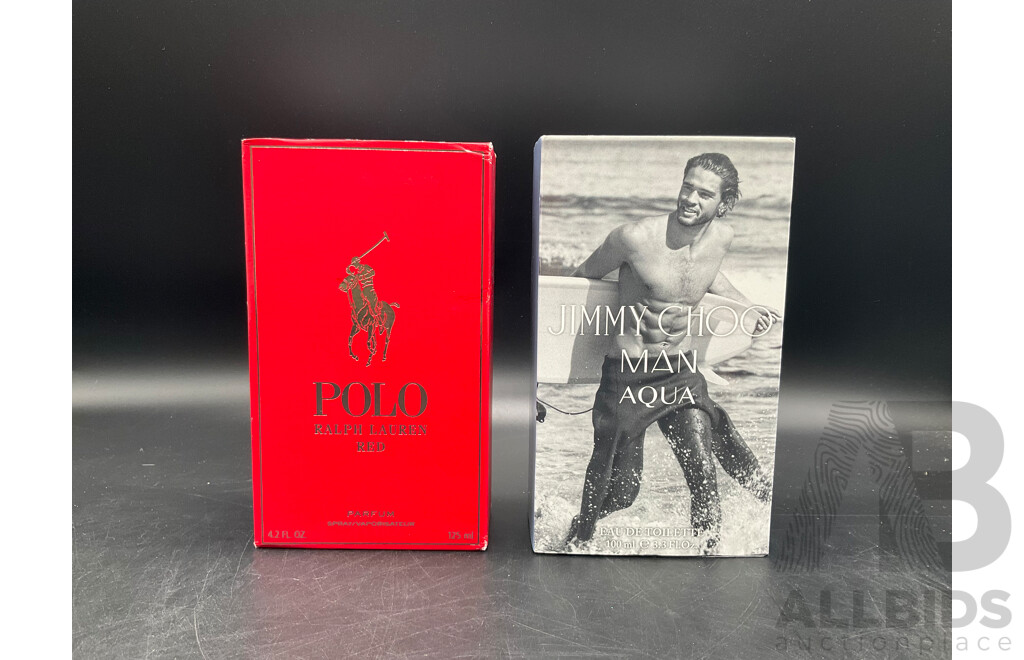 RALPH LAUREN Red Parfum and JIMMY CHOO MAN Aqua Eau De Toilette - Lot of 2