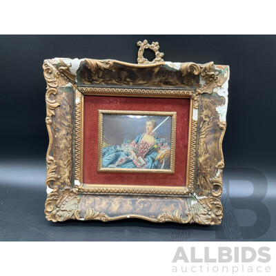 Vintage  Painting on Porcelain Tile - Madama Pompadoitz  -  18 X 20 Cm (Frame)