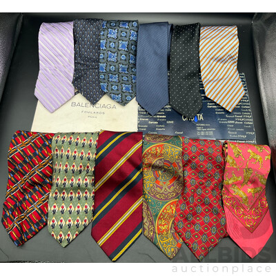 Men's Tie Lot Including GIANNI VERSACE, BALENCIAGA, VAN HEUSEN, VALENTINO, YVES SINT LAURENT, BEN SHERMN and  More - Lot of 14