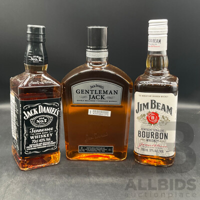 Jack Daniels Whiskey, Jack Daniels Gentalman Jack and Jim Beam Bourbon