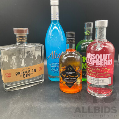 Absolut Raspberri, Sour Puss, Salted Caramel Vodka, Alize and Liquor Co. Prohibition Gin