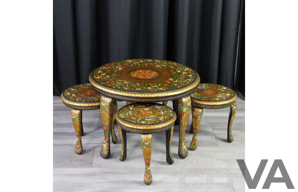 Japanese Round Coffee Table with Four Small Under Tables