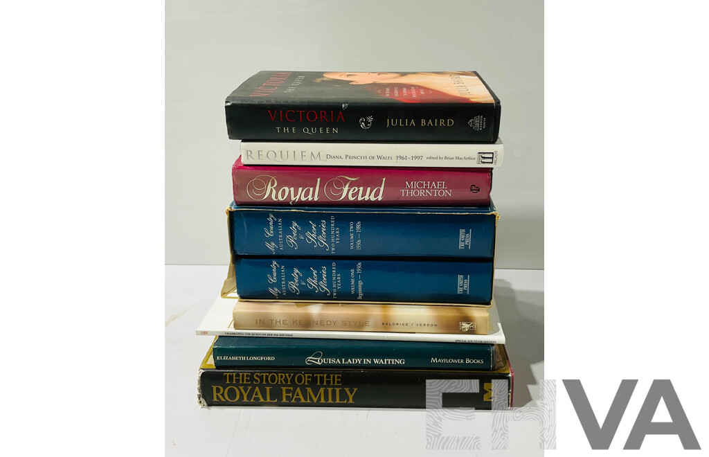 Collection Nine Books Regarding Australian Poetry, the English Royal Family and the Kennedys, All Hardcovers