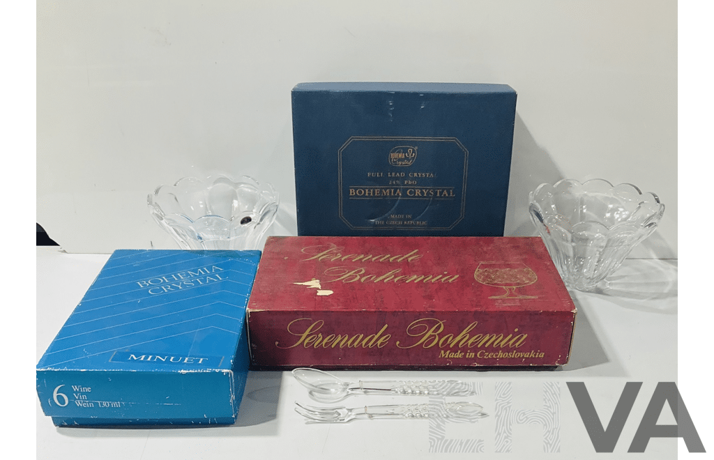 Collection Three Sets Vintage Bohemia Glasses and Pair Light Shades