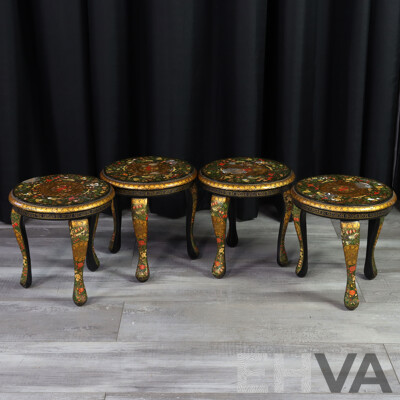 Japanese Round Coffee Table with Four Small Under Tables